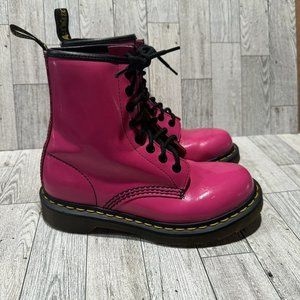 Dr.  Doc Martens 1460 Patent Leather Lace Up Boots Hot Pink Combat Ankle Size 5L